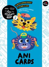 Ani cards : 6 cartes d'animaux rigolos et colorés à lacer. Ani cards : 6 funny and colorful cardboard animals to embroider